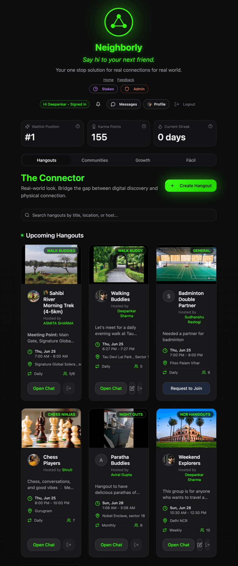 Neighborly community app dashboard